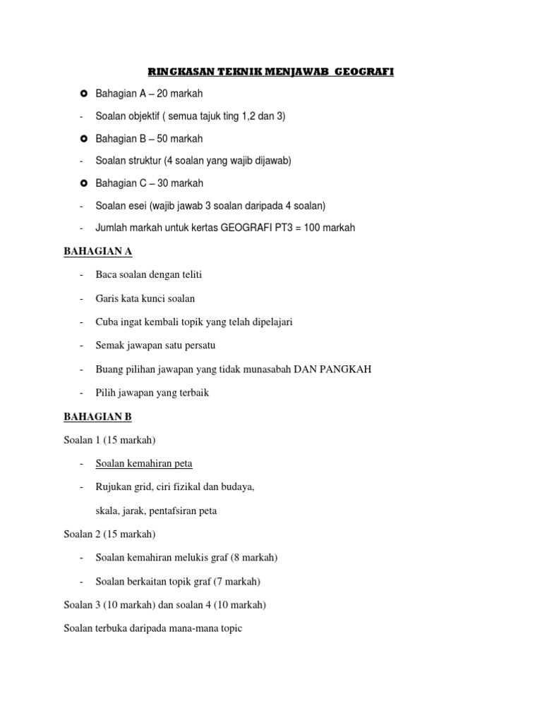 Ringkasan Teknik Menjawab Geografi Pdf