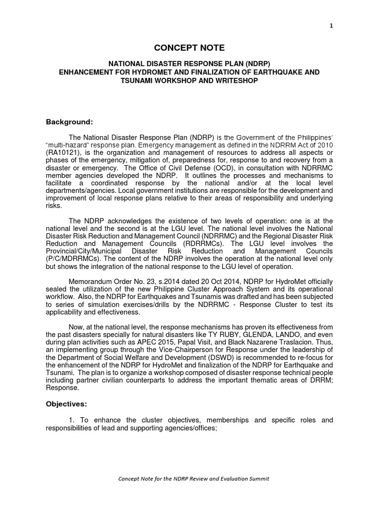 NDRP Enhancement Workshop Overview | PDF | Emergency Management | Safety
