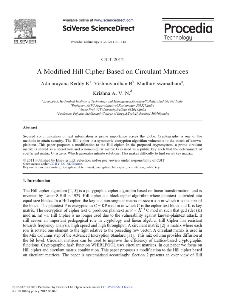 A Modified Hill Cipher Based On Circulant Matrices | PDF | Cryptography ...