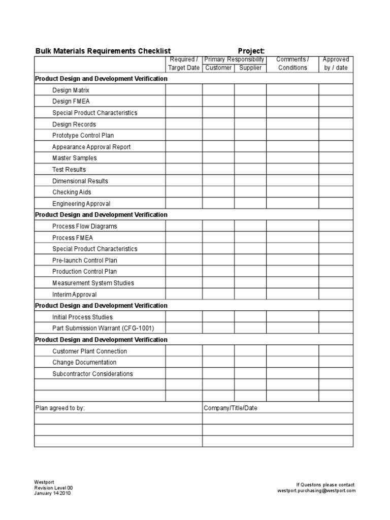 Bulk Materials Requirements Checklist | PDF