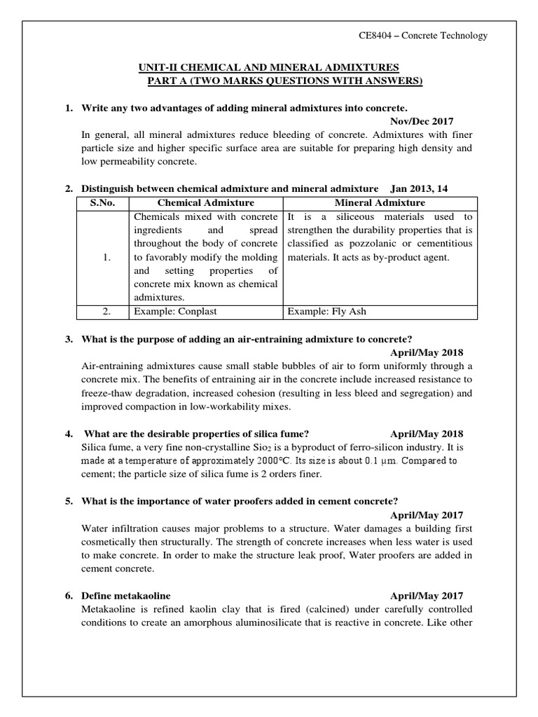 Chemical and Mineral Admixtures in Concrete | PDF | Concrete | Cement