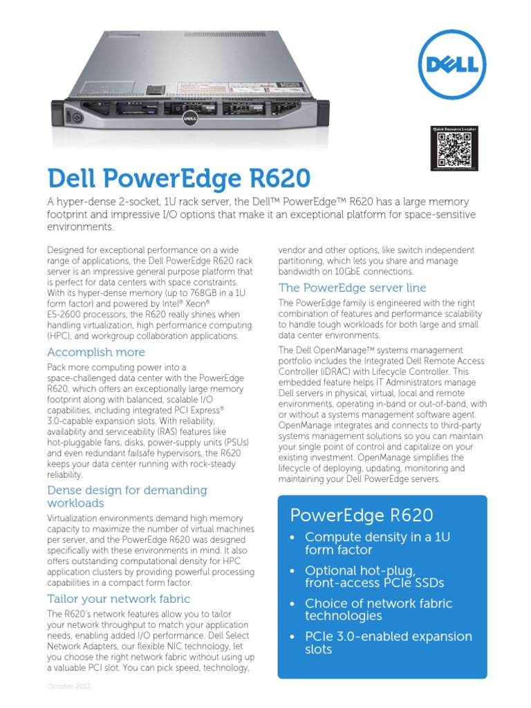 Dell Poweredge r620 Server Datasheet PDF | PDF | Solid State Drive ...