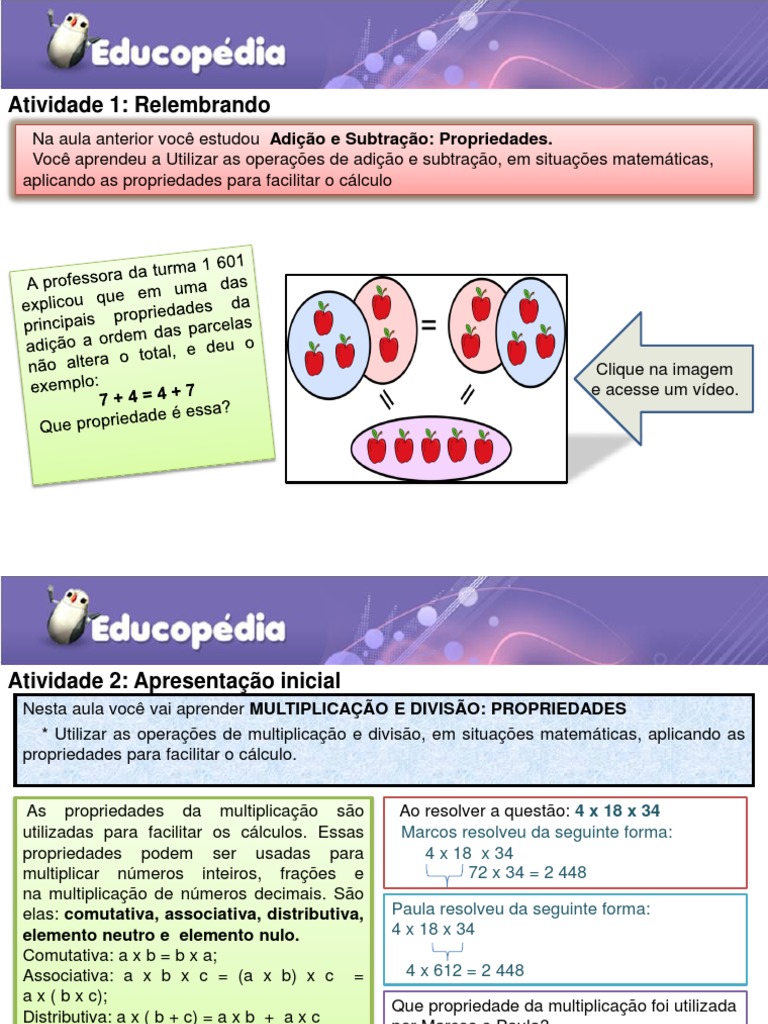 01.4 - Multiplicação e Divisão - Propriedades (Apresentação) | PDF | Número  primo | Tempo, image size:768x1024
