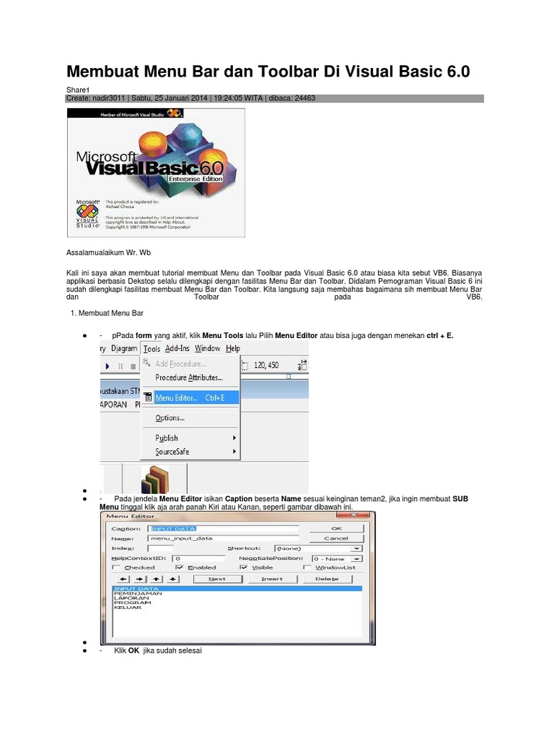 Membuat Menu Bar Dan Toolbar Di Visual Basic 6 | PDF