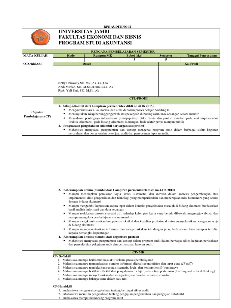 Rencana Pembelajaran Auditing II | PDF