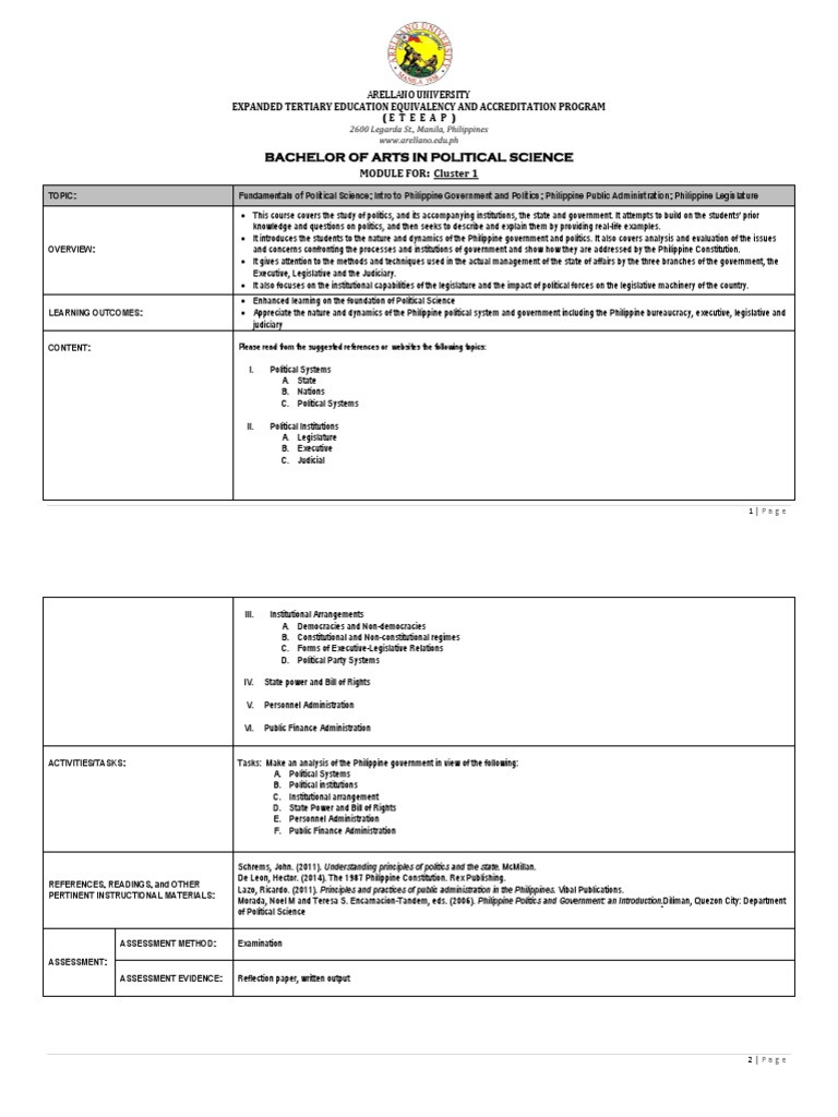 1 Cluster Pol Sci PDF | PDF | Public Administration | Legislature