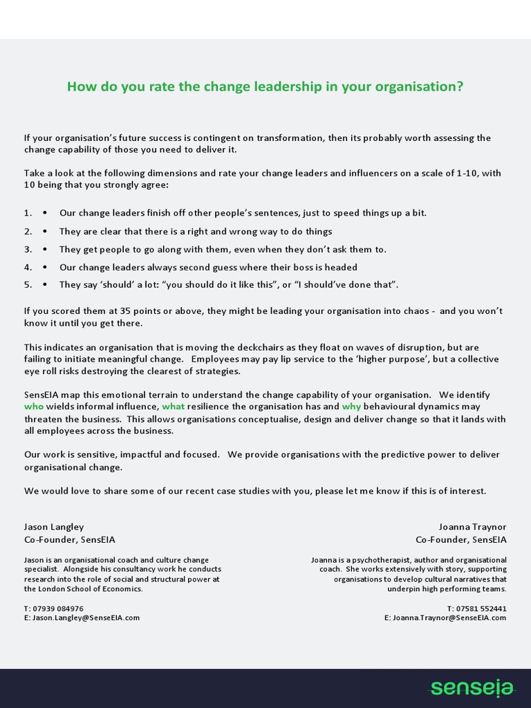 SensEIA - Are You Change Ready | PDF | Leadership | Behavioural Sciences