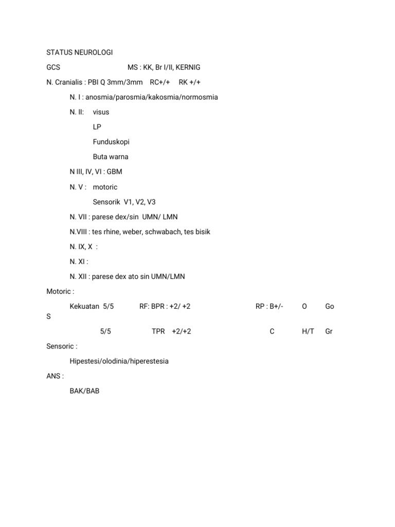 Status Neurologi | PDF