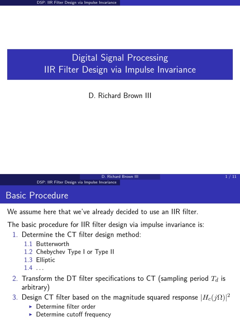 Digital Signal Processing IIR Filter Design Via Impulse Invariance ...