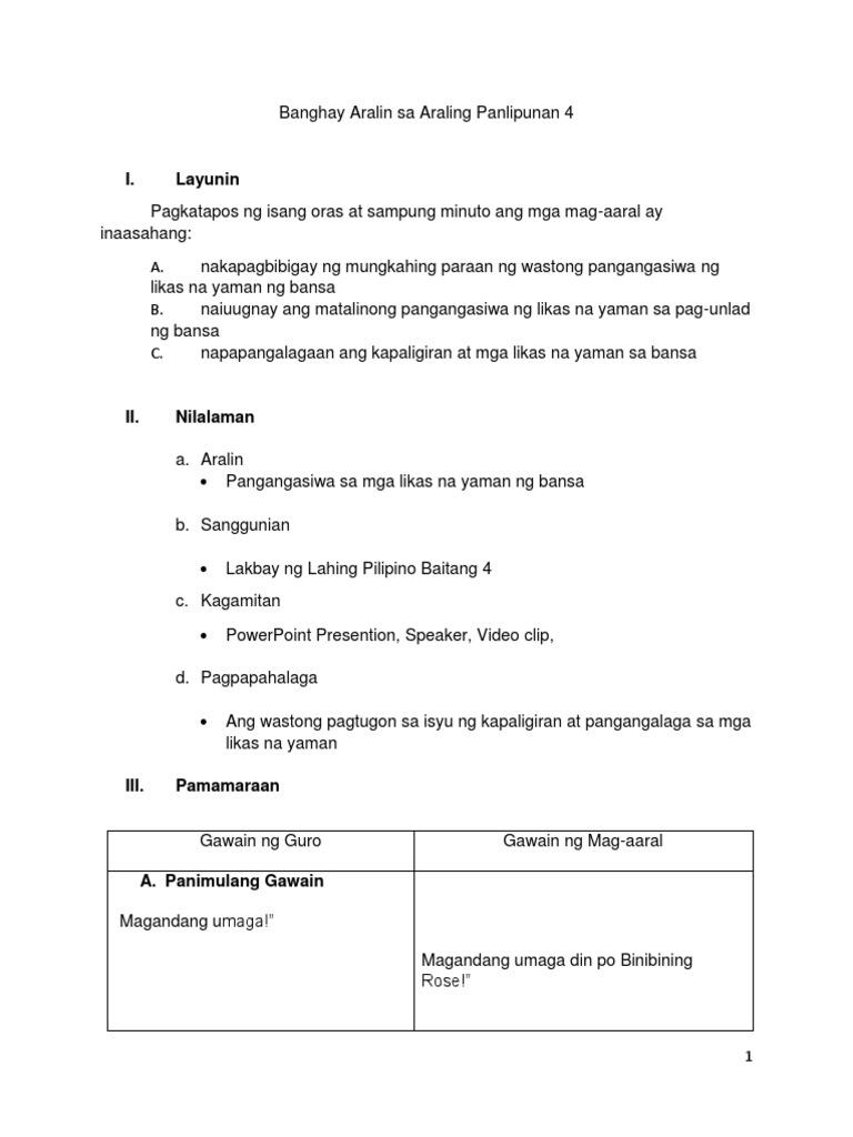 Pangangasiwa Sa Likas Na Yaman Lesson Plan Sa Ap 4 Aralin 7