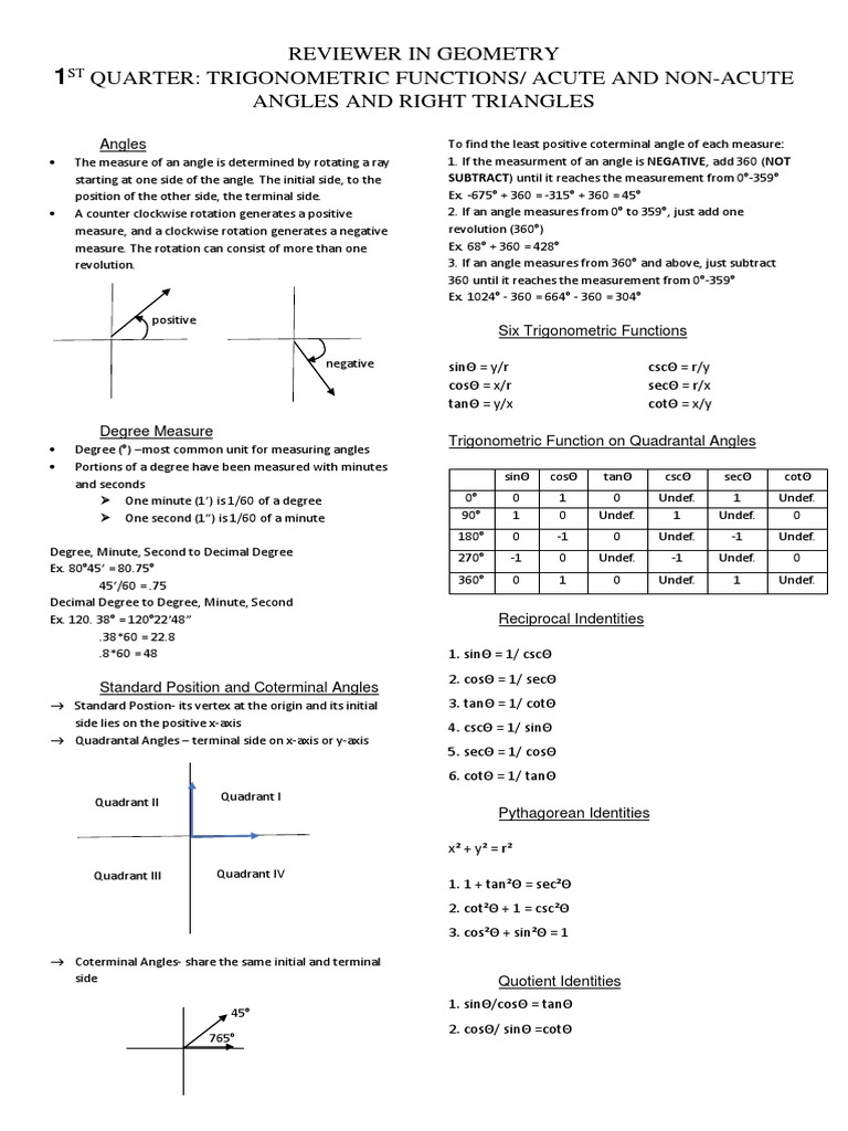 Trigonometry Functions and Angles Review | PDF | Trigonometric ...