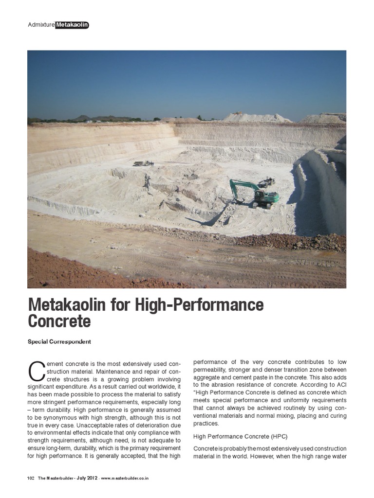 Metakaolin for High-Performance Concrete | PDF | Concrete | Cement