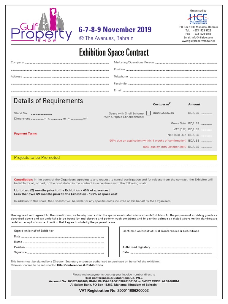 Exhibition Space Contract Agreement | PDF | Receipt | Insurance