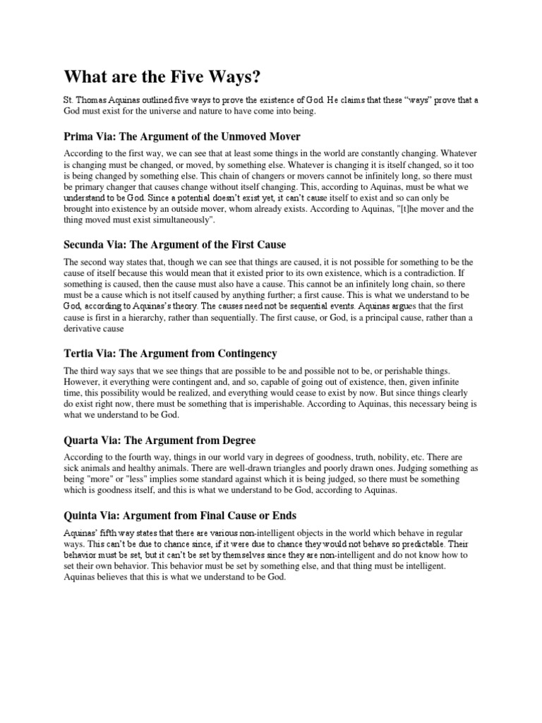 What Are The Five Ways? Prima Via The Argument of The Unmoved Mover