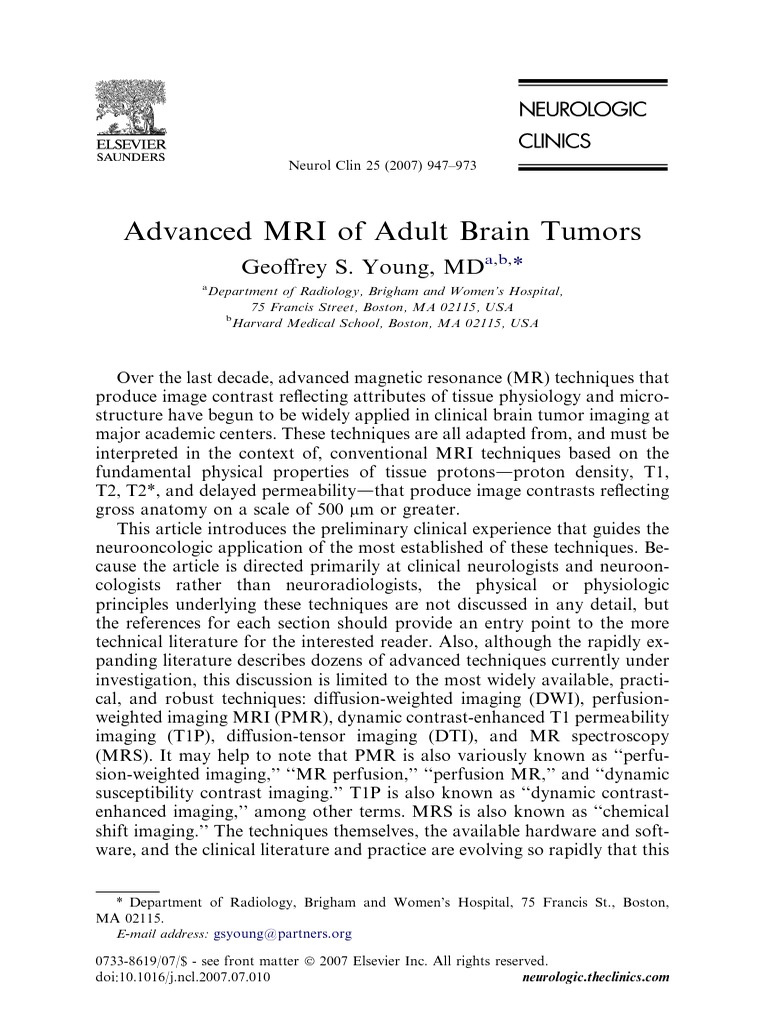 Advanced MRI Techniques for Brain Tumors | PDF | Magnetic Resonance ...