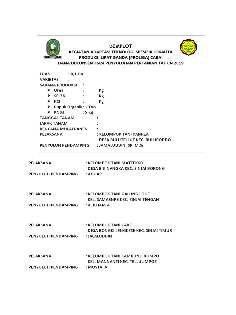 Contoh Demplot Pertanian 2019 | PDF | Sains & Matematika