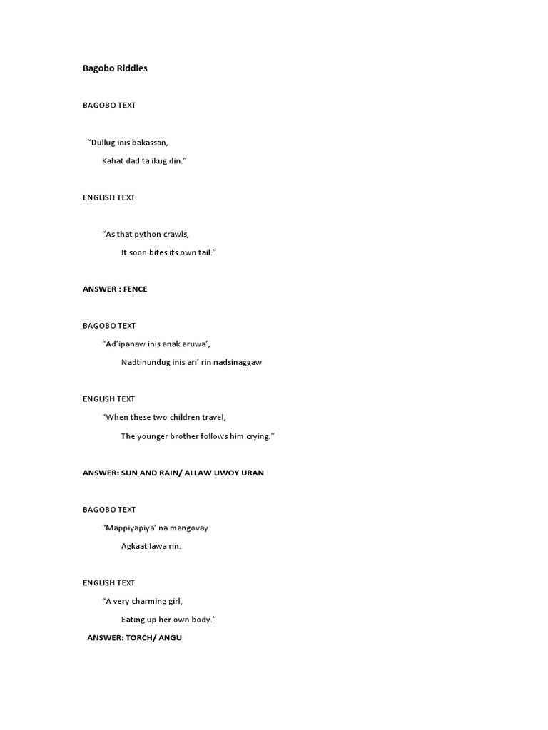 Bagobo Riddles | PDF