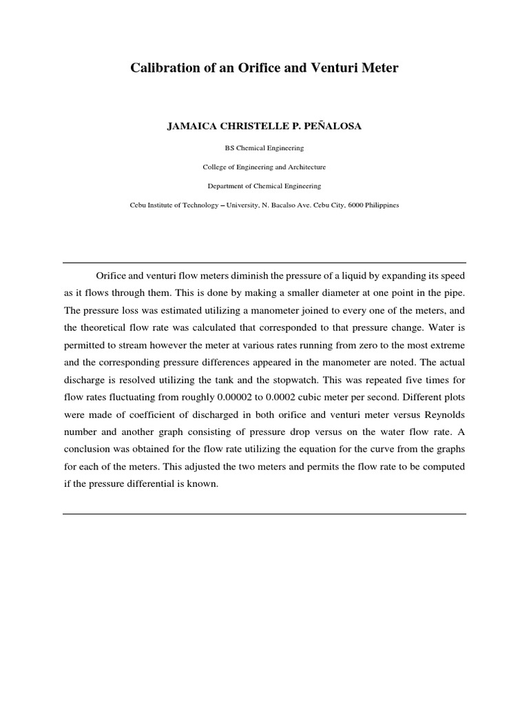 Orifice and Venturi Meter Calibration | PDF | Flow Measurement | Fluid ...