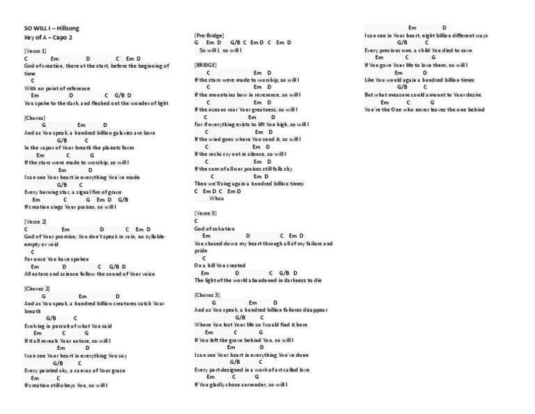 So Will I Chords Piano