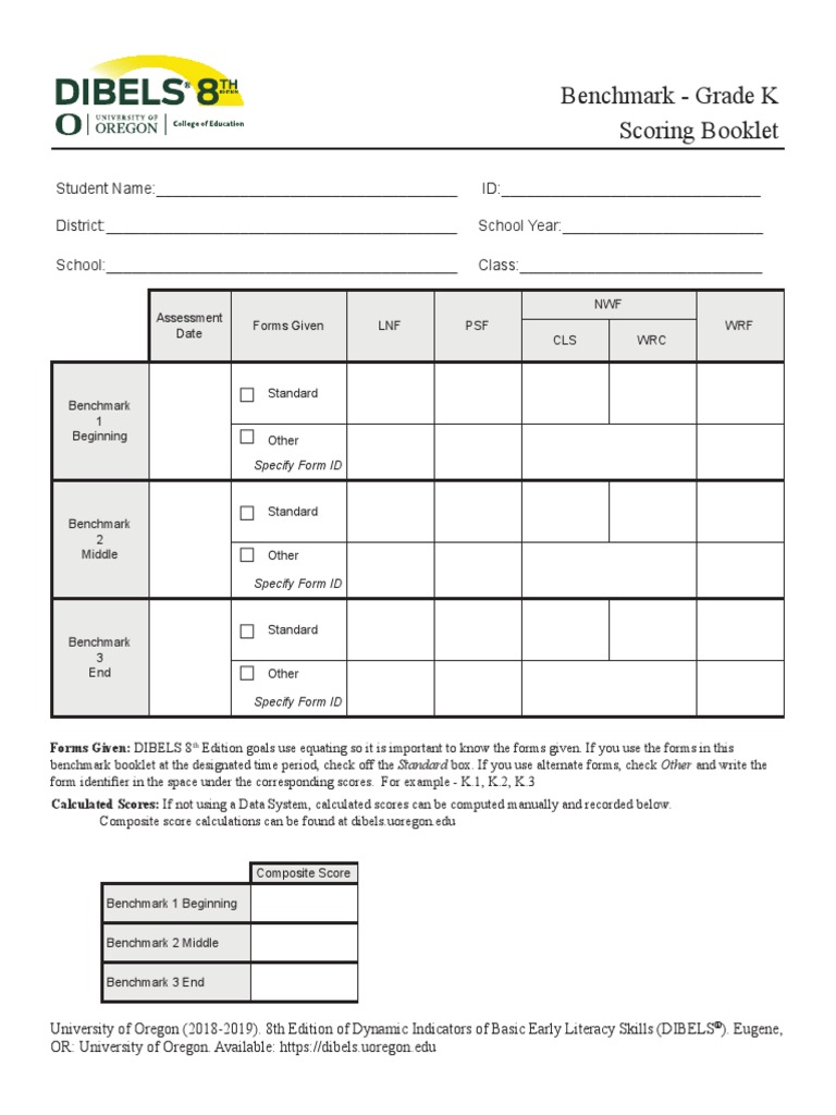 Dibels 8 benchmark k scoring 2019 pdf qualifications the united