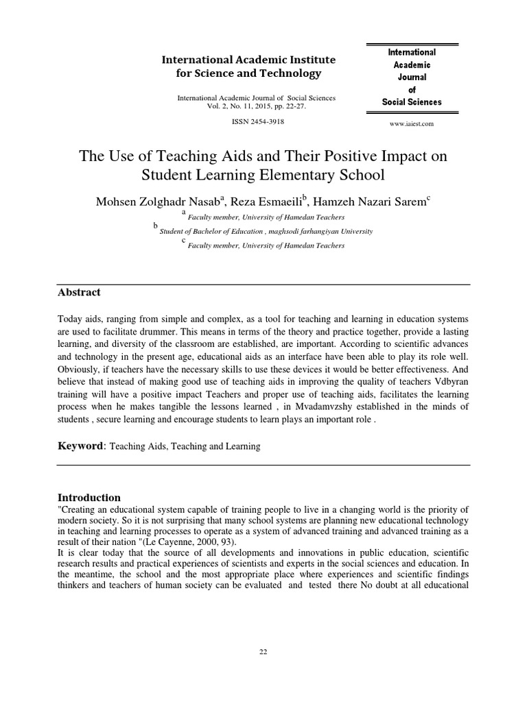The Use of Teaching Aids and Their Positive Impact On Student Learning
