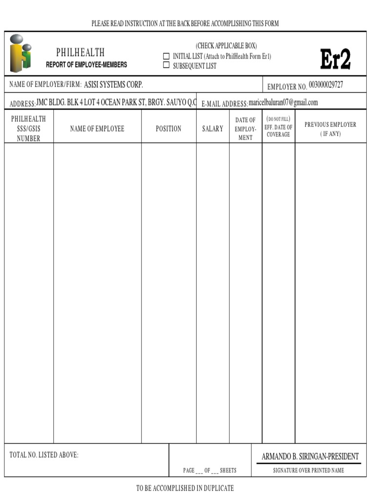 PhilHealth Employee Report Form | PDF