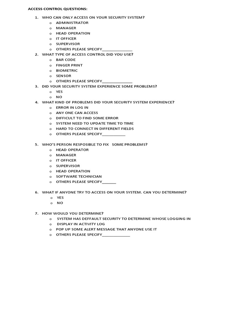 Access Control Questions PDF