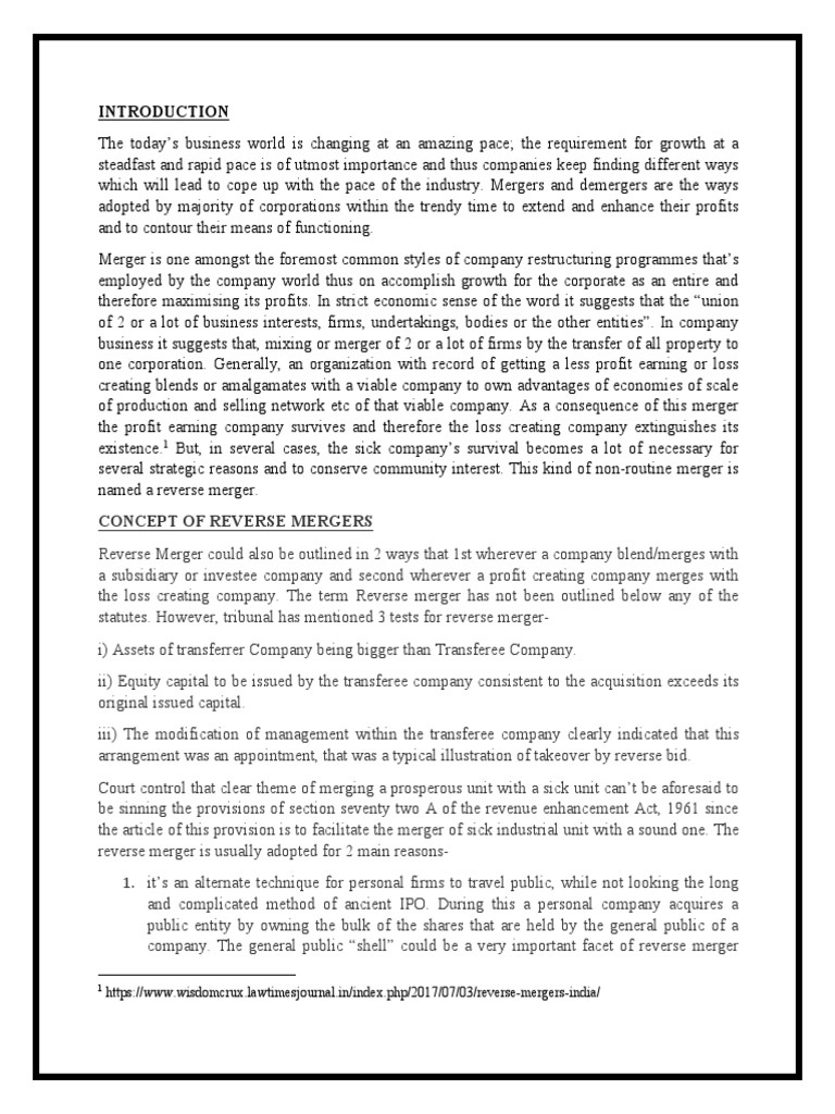 Company Reverse Merger | PDF | Mergers And Acquisitions | Initial ...
