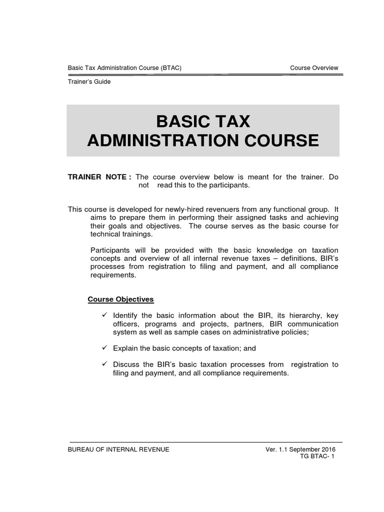 BTAC Course Provides Tax Basics for New BIR Employees PDF Taxes