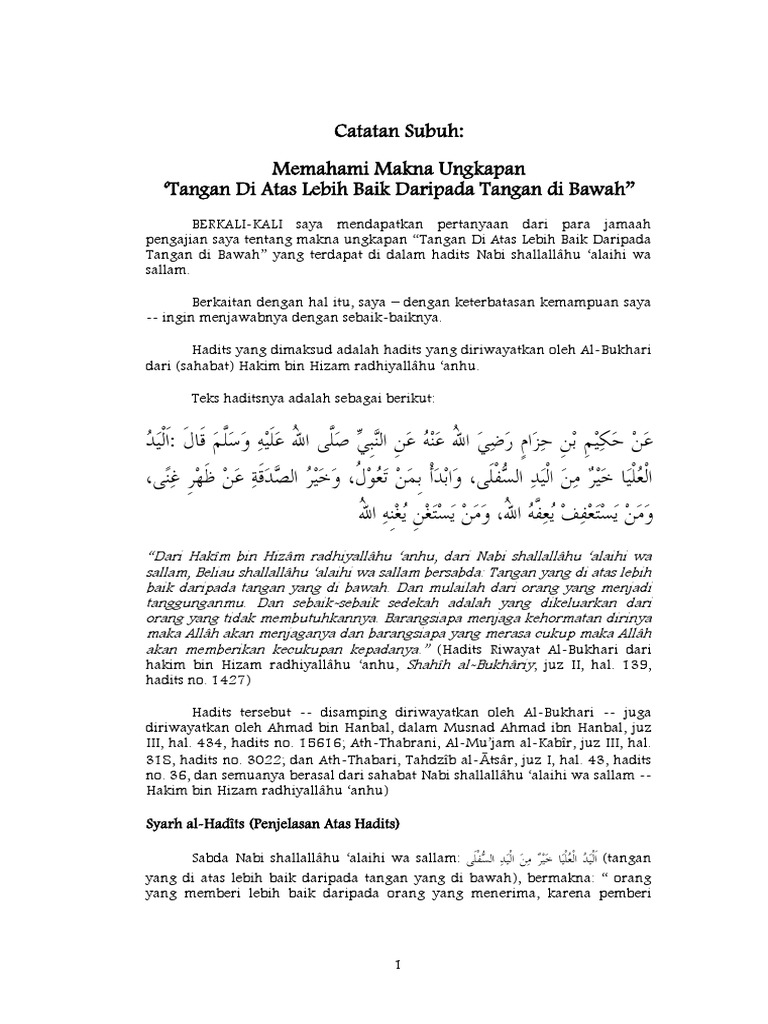 Memahami Makna Ungkapan Tangan Di Atas Lebih Baik Dari Tangan Di Bawah Pdf