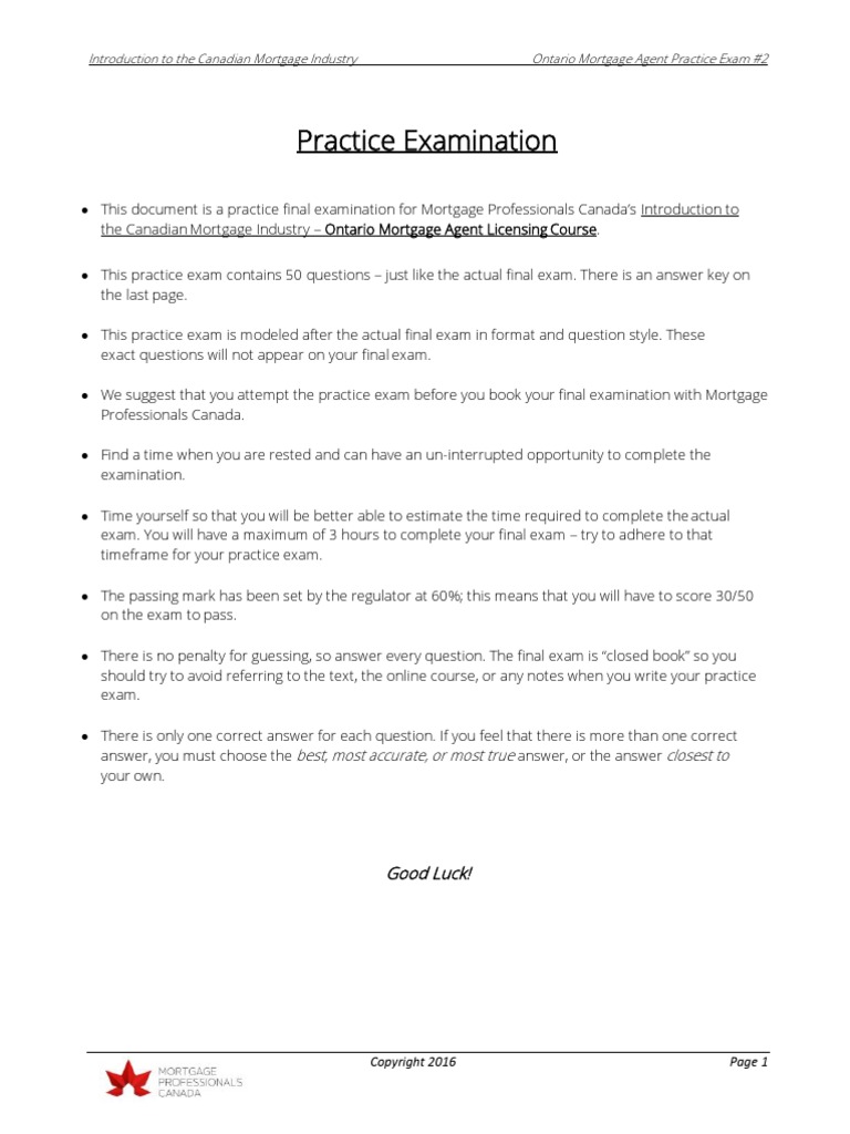 MPC Practice Test PDF Mortgage Broker Mortgage Loan