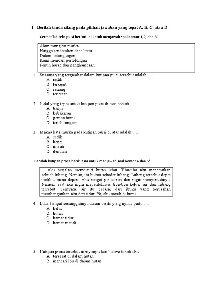 Soal Kd 3 5 Bahasa Indonesia Kelas 6