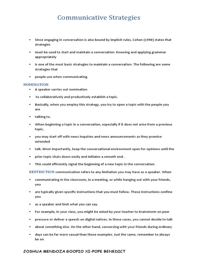 Communicative Strategies | PDF | Conversation | Behavioural Sciences
