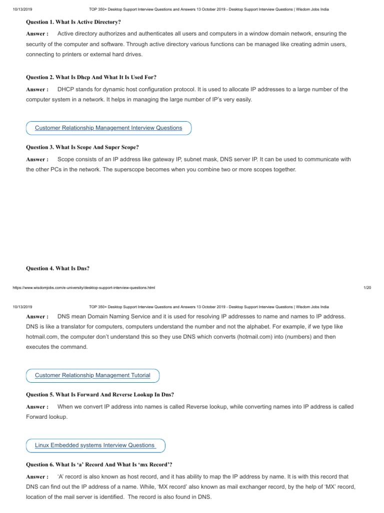 Top Desktop Support Interview Questions | PDF | Domain Name System ...
