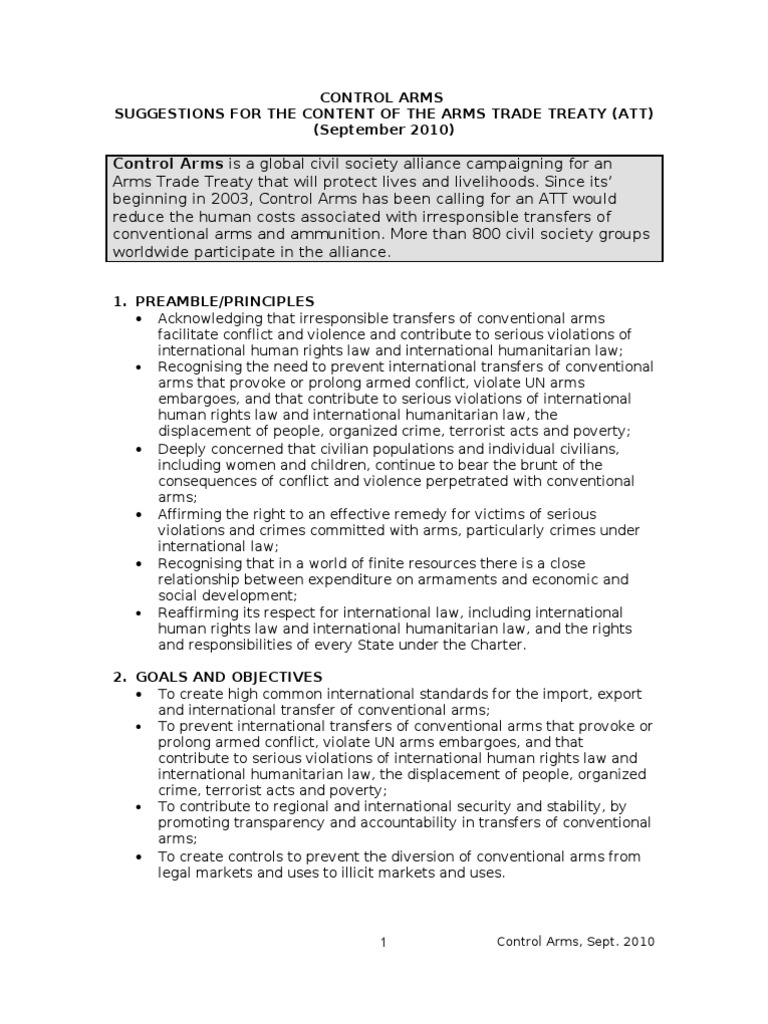 Arms Trade Treaty Content Guidelines | PDF | Treaty | International ...