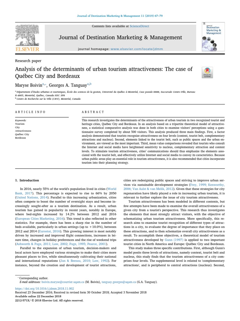 Analysis of The Determinants of Urban Tourism Attractiveness The Case ...