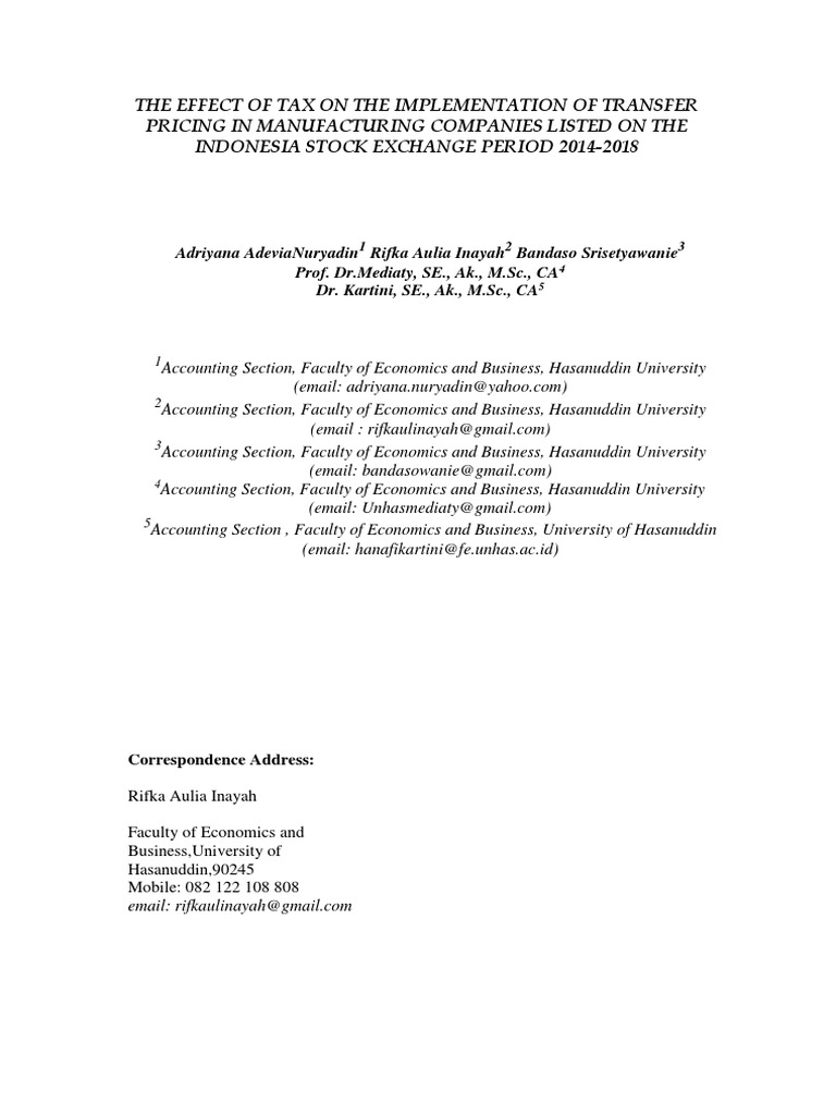 The Effect of Tax On The Implementation of Transfer Pricing in ...