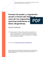 Patricia Dreidemie (2008). Formas de Poder y Regulacion Social a Traves Del Habla El Caso de Los Migrantes Quechua-bolivianos en Buenos a (..)