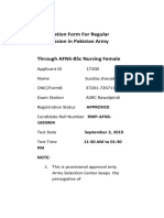 Registration Form For Regular Commission in Pakistan Army