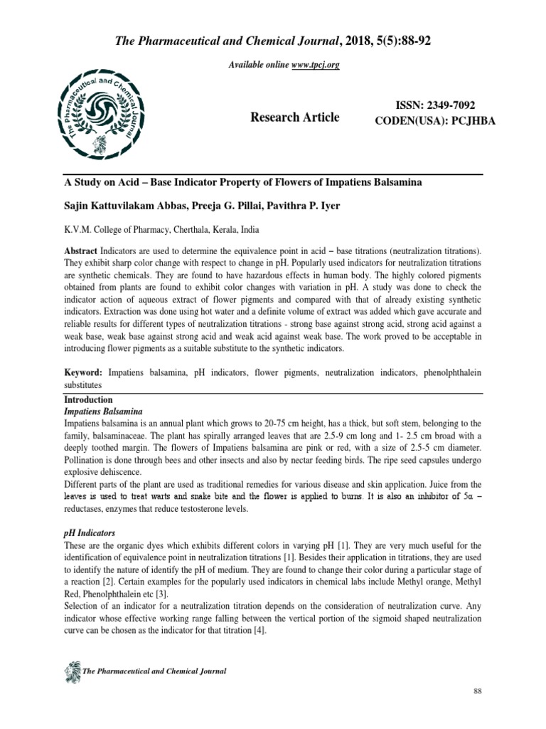 The Pharmaceutical and Chemical Journal, 2018, 5 (5) 8892 Research