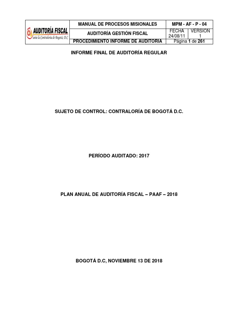 Informe Auditoria Regular 2017 | PDF | Auditoría | Contabilidad
