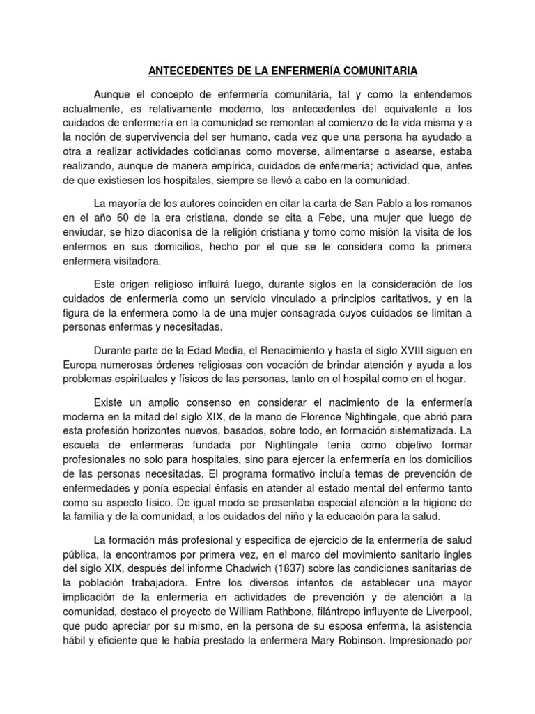 Antecedentes de la enfermería comunitaria Enfermería