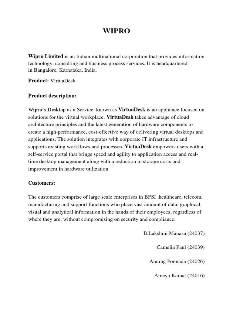 Wipro Wipro Limited Is An Indian Multinational Corporation That