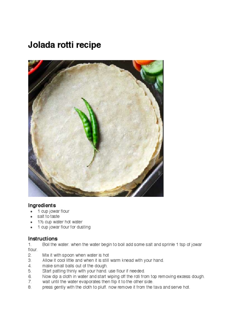 Jolada Rotti Recipe and Preparation Guide | PDF