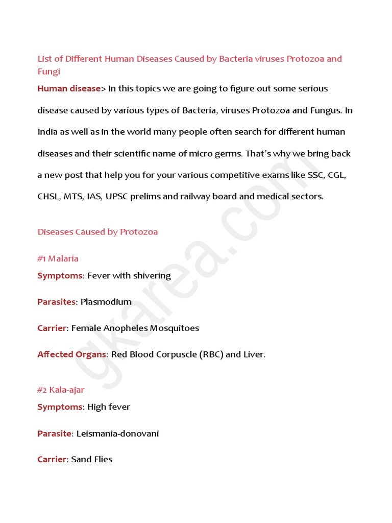 Human Disease: List of Different Human Diseases Caused by Bacteria ...