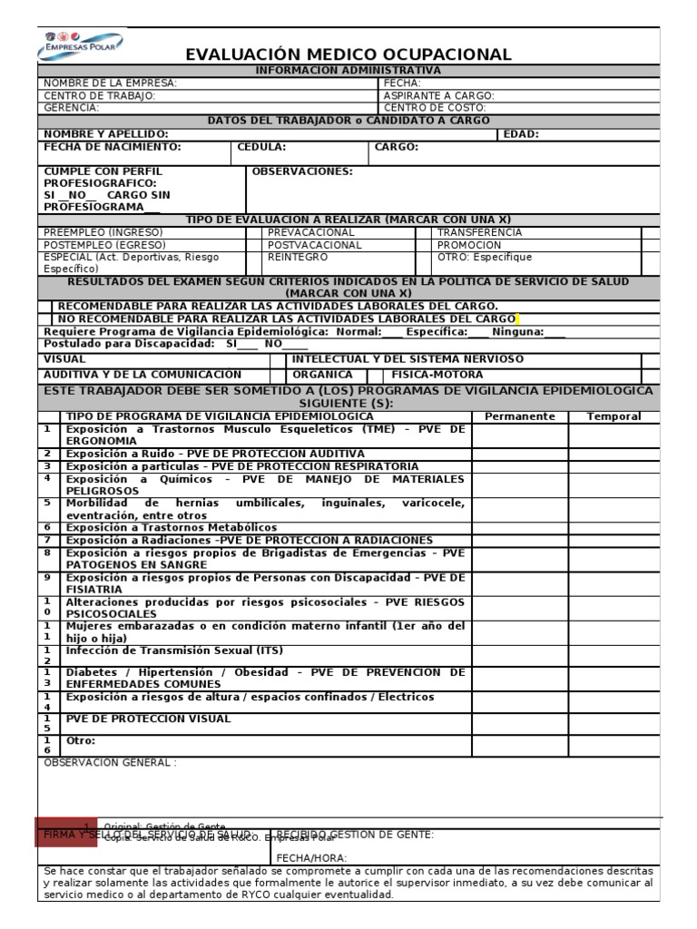 Formato de Examen Medico Laboral