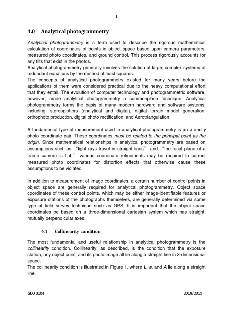 Chapter 4-Analytical Photogrammetry PDF | PDF | Geometry | Teaching ...