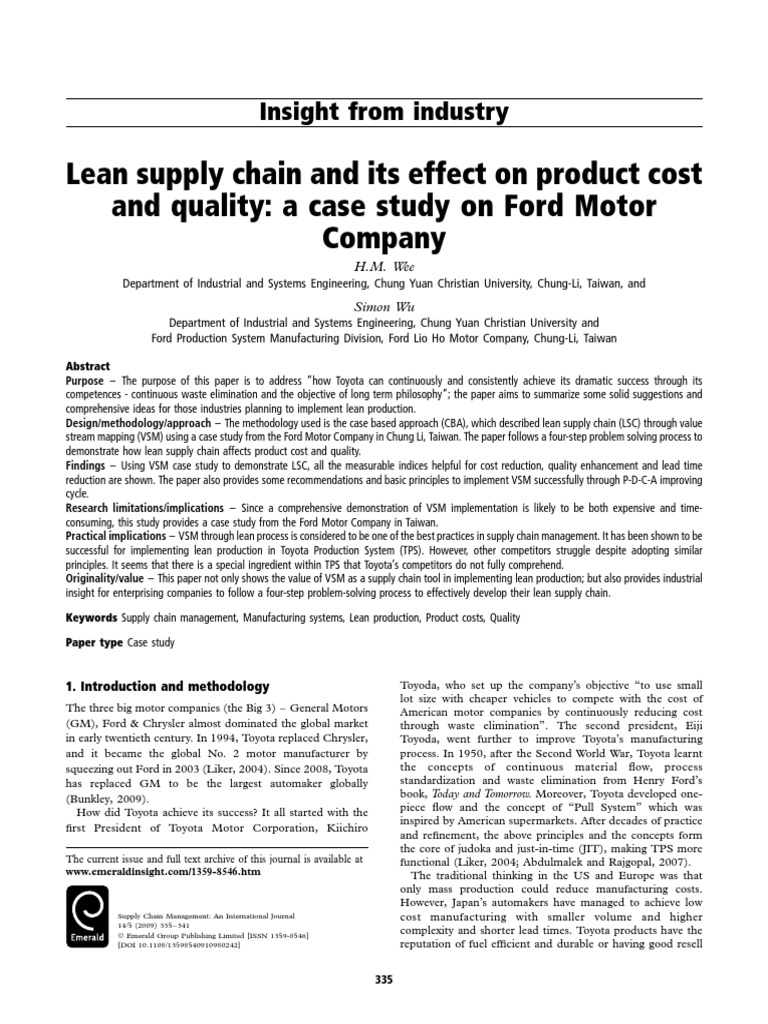 Lean Supply Chain and Its Effect On Product Cost and Quality: A Case ...