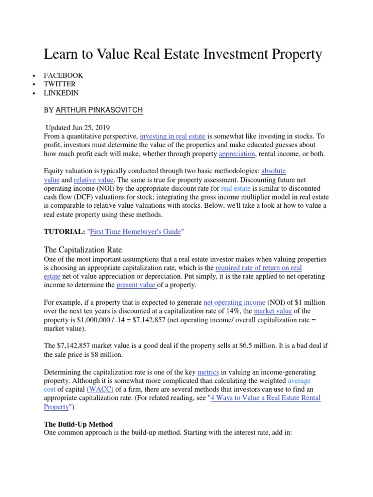 Learn To Value Real Estate Investment Property PDF Real Estate