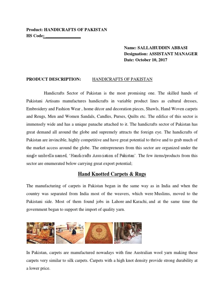 Product Handicrafts of Pakistan HS Code Hand Knotted Carpets & Rugs PDF Carpet Clothing